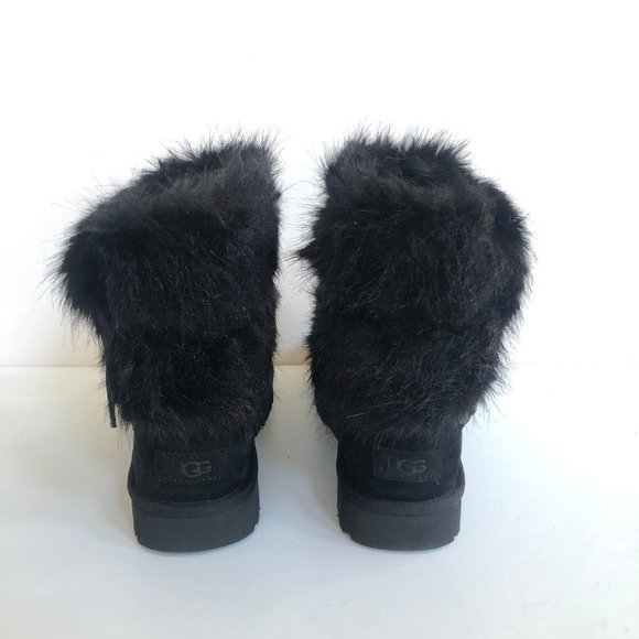 UGG CLASSIC BUCKLE MINI BLACK FAUX FUR SHEARLING LINED BOOT US 5 / EU 36 / UK 3 - Picture 4 of 5